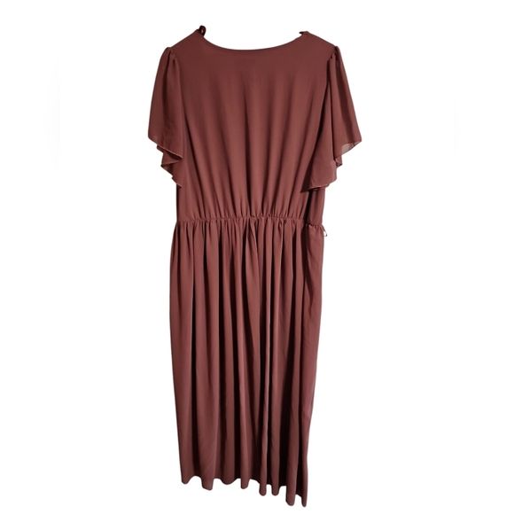 Baltic Born 2XL Mauve Faux Wrap Midi Dress Flutter Sleeve Boho Slit Lined Fall - Picture 3 of 7